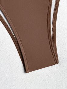 Oceva Ladies' Solid Color Wireless Bandeau Bra & Swim Bottom Bikini Set, Summer Beach Bathing Suit - Brown - View 5