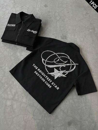 PAVTROS Men's Street Fashion Zip-Up Short Sleeve Printed Shirt