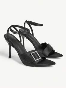 CUCCOO CHICEST Sandalias de tacón alto de moda con diseño de hebilla y punta puntiaguda para mujer - Negro - Ver 1