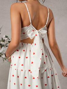 SHEIN Long Ruched Camisole Dress With Heart Print, Casual Minimalist Everyday Maternity Dress - Multicolor - View 8