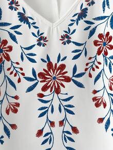Rusticease Plus Size Women Placement Print Shirt,Summer Outfits For Women Blouse For Women Casual Zanzea Blouses For Women Blouses For Women New Clothes For Ladies Discount Tops For Ladies Casual Women's Tops Blouses For Women New T Shirt Latest Tops For Women New Arrivals Tops For Ladies Casual Discount Cowgirl Tops For Women Zipper Top - White - View 4