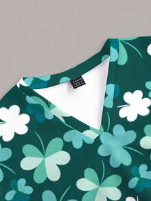 PopScrub 女士V领短袖三叶草印花工作服上衣 - 彩色 - 查看 3
