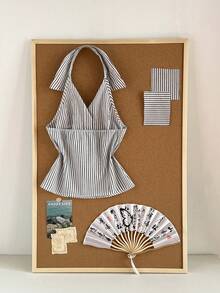 Elamini Women's Black Retro Striped Sleeveless Shirt With Chinese Style Buttons And Ruffle Hem, Casual And Commuting Wear For Summer - Black and White - View 4