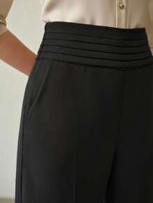 MOTF PREMIUM 优雅前缝高腰裤，春夏款 - 黑色 - 查看 2