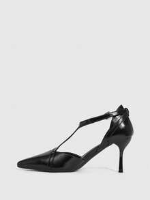 CUCCOO SZL Women's Buckle Design Hollow Lace-Up High Heel Pumps, Suitable For Daily Commute Spring Shoes - Black - View 5