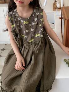 DAZY Girls' Round Neck Sleeveless Dress - Green - View 1