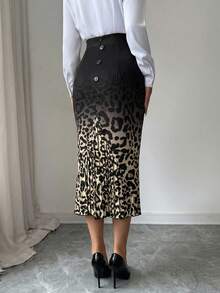 Elenzga Women's Elegant Fitted Ombre Leopard Print Pleated Skirt, Spring/Summer - Multicolor - View 4