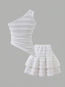 SHEIN Sparklyn 两件套，少女柔软舒适，夏季连衣裙，裤子，少女时代，优雅装扮，派对造型，复古植物风，海滩周末，海岛风，夏季穿搭，老钱夏日，实用时尚，都市盛宴，度假氛围，复古，显瘦透视设计，花开野餐核心 - 杏色 - 查看 3