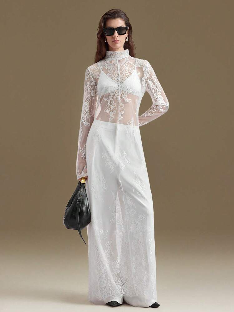 2026SS New Arrival, Suitable For 5-15°C, Layering, Modern Urban Style, White Lace Fabric, Waist-Cinched Fitted Silhouette, Women's Long Dress, Elegant Versatile Daily Wear, New Apparel Party Dress, Women's Spring Summer Dress, Women's Holiday Beach Outfit, Women's Office Outfit