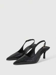 Sleekvia 女士新款尖头细高跟鞋，PU材质，后跟系带设计，简约优雅，适合通勤、聚会、购物等场合。 - 黑色 - 查看 2