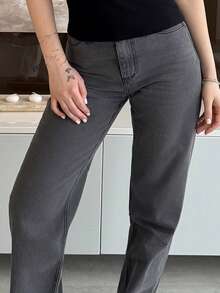 Katetique 休闲直筒洗水牛仔裤 - 深灰色 - 查看 3