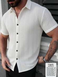 VENTUSAIL Men's Solid Color Short Sleeve Single-Breasted Casual Shirt, Holiday - White - View 1