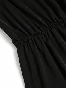 Endroma Women's Woven V-Neck Cap Sleeve Metal Buckle Waist Cinched Casual Jumpsuit - Black - View 6