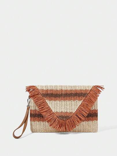 SHECARRY Túi xách nữ, túi cầm tay, túi cói, túi đan cói, có tua rua, thời trang, thanh lịch, đơn giản, cá tính, đa năng, thích hợp cho bãi biển, kỳ nghỉ, mùa hè, ven biển, tiệc bãi biển, túi phong cách Bohemian cho nữ.