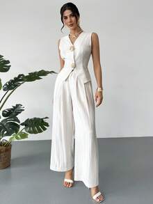 Rafferiza Bộ vest và quần dài bằng kim loại dành cho nữ, kiểu dáng thường ngày. - Màu be - Xem 5