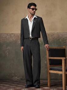 HIMLAND 男士梭织休闲宽松长袖外套和直筒裤两件套 - 黑色 - 查看 3