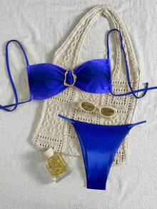 Swim Vcay 女款漸層印花性感比基尼兩件套，掛脖上衣搭配漸層印花性感三角褲，適合曬日光浴、度假、游泳派對 - 彩色 - 查看 2