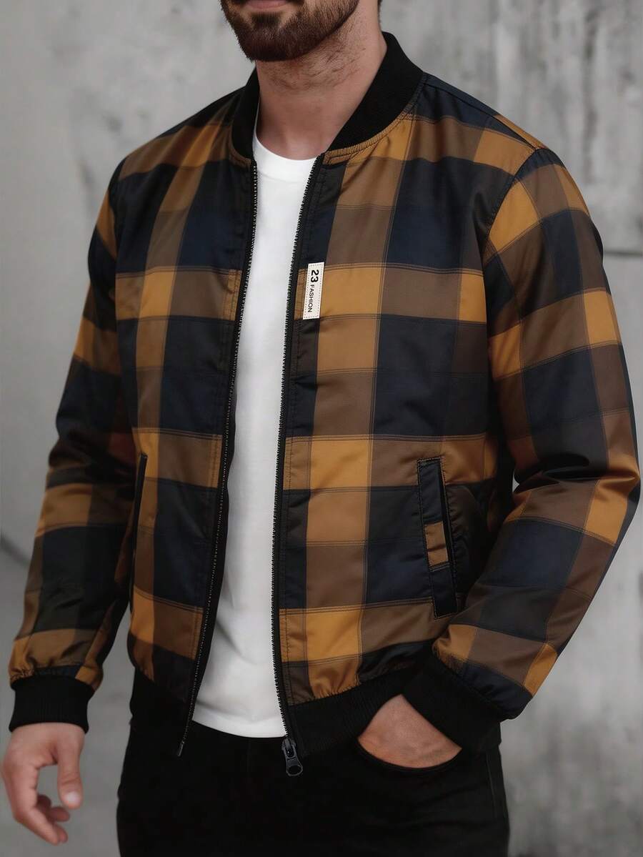 Manfinity Homme Áo khoác dài tay nam in họa tiết kẻ caro, túi xéo, kiểu dáng thường ngày. - Nhiều màu - Xem 1