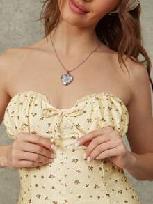 WESTFADE Floral Pointelle Knit Eyelet Strapless Tie Front Mini Dress Spring, Summer, Resort Wear, Casual, Coastal, Cowgirl, Boho, Farmers Market, Vacation, Beach, Festival, Western Wear, Nashville, Rodeo Outfit, Country Concert, Butter Yellow, Smocked - Yellow - View 3