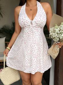 Sunnyshic Women's Ditsy Floral Tie Front Mini Cami Dress, Summer Bowknot Dress - Multicolor - View 1