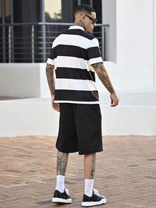Devon Thys 男士纯色时尚短裤，适合夏季，Y2k 运动街头服饰 - 黑色 - 查看 5