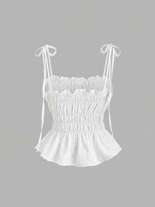 Sweetra Spring/Summer New Minimalist Pleated Camisole Shirt, Versatile & Comfortable - White - View 2