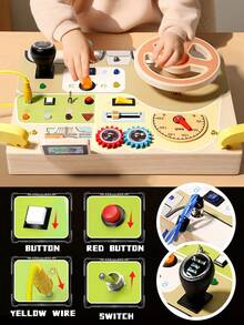 MINKOJA 儿童字母方向盘忙碌板，木制活动板，木制学习益智玩具，汽车零件忙碌板，背面印有大小写字母，拼图学习玩具，复活节，复活节礼物，儿童节玩具，派对礼物，派对礼品袋填充物，减压玩具，儿童活动方块 - 彩色 - 查看 5