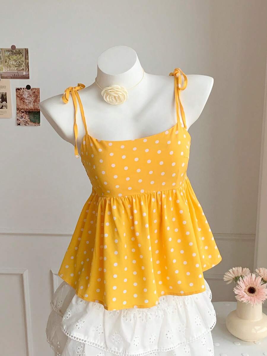 Comfortcana Yellow Woven Polka Dot Camisole For Women - Yellow - View 1