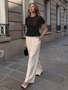 Pariaura Soft, Stretchy & Lightweight Lace Short Sleeve T-Shirt, Women's Summer T-Shirt, Women's Summer Holiday Outfit T-Shirt - Black - View 3