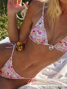 Swim Mod Women's Random Floral Print Halter Bikini Set, Spring/Summer Beach Outfit For Women Summer Swimwear Holiday - Multicolor - View 6