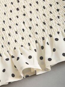 Sweetra Petite 女士时尚优雅波点印花系腰衬衫 - 杏色 - 查看 5