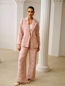 ZEYLAH Pantaloni eleganți din jacquard, cu croi larg, pentru naveta zilnică, primăvară/vară - Roz praf - Vizualizare 1