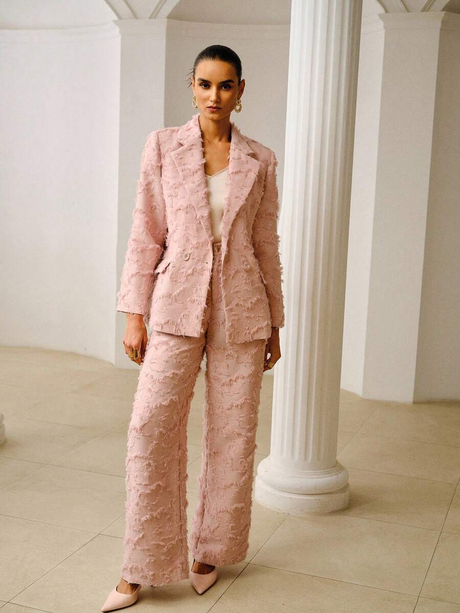 ZEYLAH Pantaloni eleganți din jacquard, cu croi larg, pentru naveta zilnică, primăvară/vară - Roz praf - Vizualizare 1