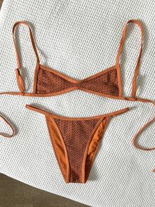 Bộ bikini hai mảnh vải jacquard Swim Mod-D dành cho nữ, thích hợp cho mùa Xuân/Hè. - màu nâu - Xem 3