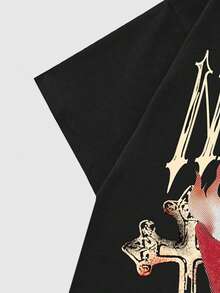 ROMWE MEN Herren Grafik-Muster Kurzarm T-Shirt, geeignet für Frühling und Sommer - Schwarz - Übersicht 4