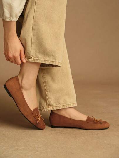 Rosivie Women's Bow Decor Casual Versatile Fashion Flat Shoes