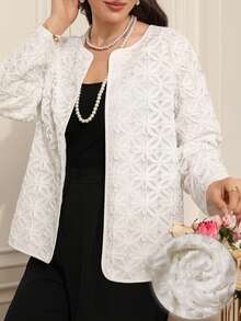 EMERY ROSE 大码女式白色蕾丝外套，优雅百搭，适合通勤和婚礼季，春夏款 - 白色 - 查看 7