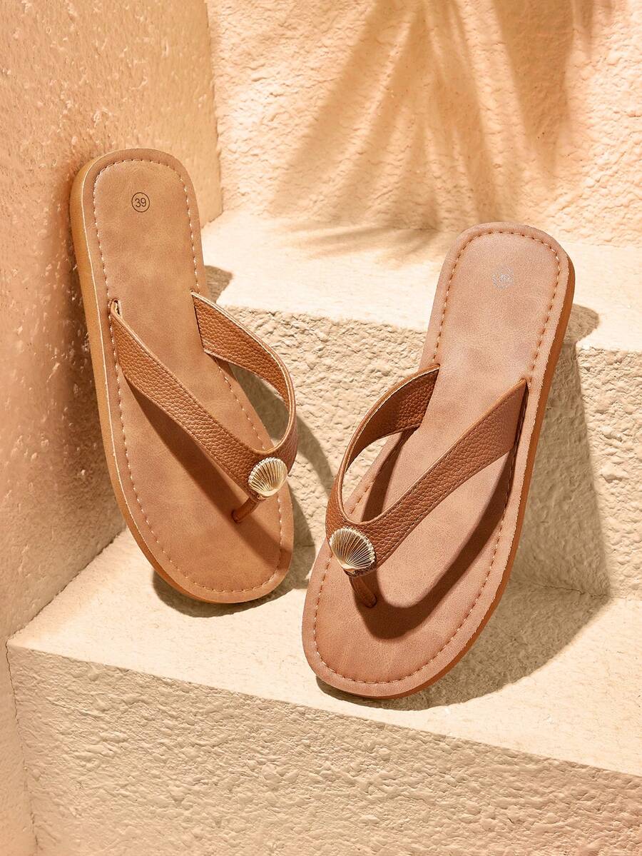 HighSole Flip-Flops Damenbekleidung 2026 Sommer Neu Modisch Vielseitig Flache Rutschfeste Weiche Sohle Strand Kühle Pantoffeln - Braun - Übersicht 1