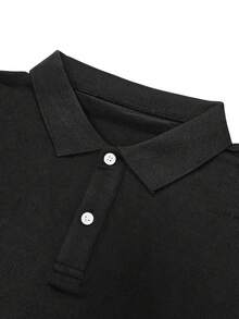 Resyla Camiseta de manga corta de color sólido para mujer para el verano - Negro - Ver 6