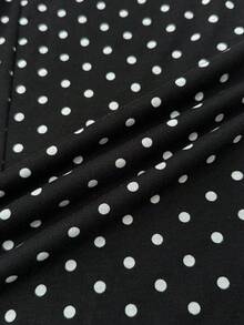 SHEIN 少女针织黑白波点扭结肩带修身迷你连衣裙 - 黑與白 - 查看 7