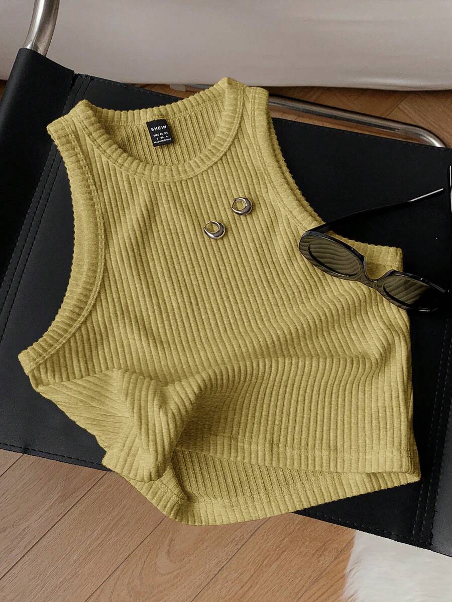 Comfortcana Camiseta de mujer de unicolor acanalada y cepillada, adecuada para uso diario - Amarillo claro - Ver 1