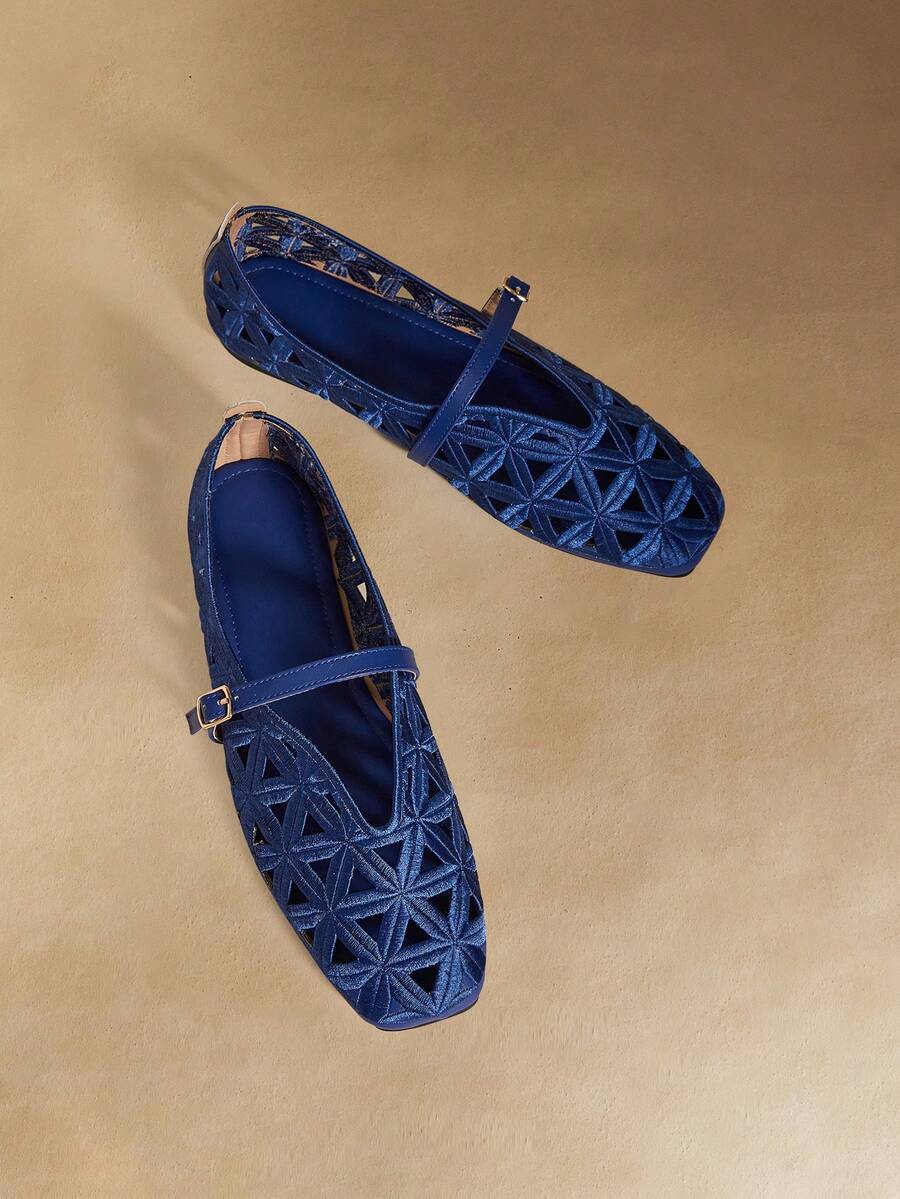 Rosivie Women's Buckle Design Hollow-Out Casual Slip-On Loafers - Blue 1 - View 1