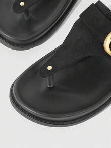 HighSole 女士宽带休闲舒适室内/室外人字拖 - 黑色 - 查看 5