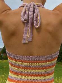 Selianne 优雅露背系带V领无袖长连衣裙，适合春夏穿着 - 彩色 - 查看 4