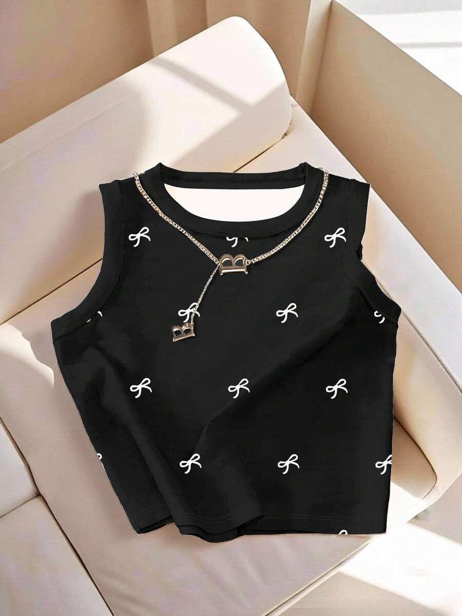 EMERY ROSE Women's Bow Crew Neck Casual Versatile Tank Top - Multicolor - View 1