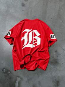 Manfinity EMRG Camiseta de manga corta de cuello redondo casual con estampado de letras para hombre, verano - Rojo - Ver 3