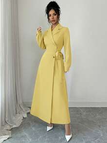 Selianne 女士编织优雅秋季长裙，适合度假 - 黃色 - 查看 5