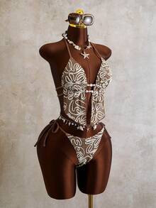 Swim Vcay 2026 New Spring/Summer Women 2pcs Swimsuit Set, Special Fabric Beach Vacation Elegant Casual Swimwear - Brown - View 7