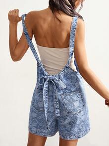 Bohemela 女士休闲做旧牛仔背带裤 - 淺色水洗藍 - 查看 3