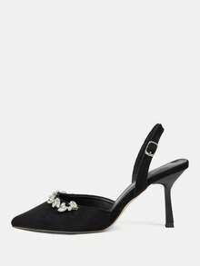 CUCCOO HITCHD Women's Pointed Toe High Heel Shoes, Black Faux Suede, Rhinestone Decor, Comfortable & Elegant, Suitable For Weddings, Parties, Formal Occasions - Graphite Black - View 2